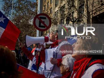 Teachers take part in a demonstration in Santiago de Chile, Chile, on July 3, 2019. (