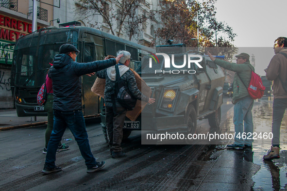 Teachers take part in a demonstration in Santiago de Chile, Chile, on July 3, 2019. 