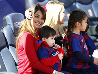 BARCELONA - march 08- SPAIN: Antonella Roccuzzo, Messi wife, and his son in the match between FC Barcelona and Rayo Vallecano, for the week...