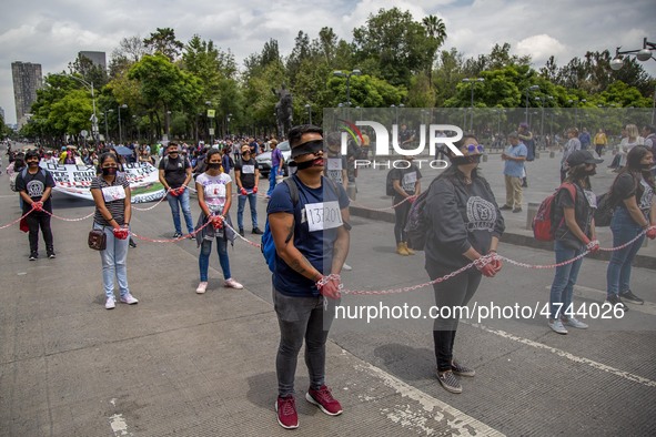Young Members of the Excluded Higher Education Aspirants Movement (MAES) protested in Mexico City to demand that the federal government expa...