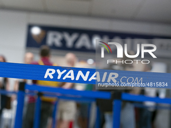 Ryanair cabin crew workers during a protest held on occasion of the strike held by cabin crew workers of the Irish airline at Adolfo Suarez...