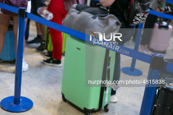 Ryanair cabin crew workers during a protest held on occasion of the strike held by cabin crew workers of the Irish airline at Adolfo Suarez...