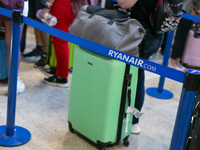 Ryanair cabin crew workers during a protest held on occasion of the strike held by cabin crew workers of the Irish airline at Adolfo Suarez...