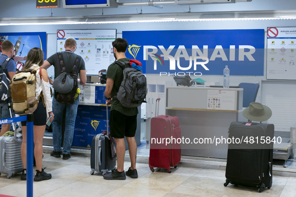 Ryanair cabin crew workers during a protest held on occasion of the strike held by cabin crew workers of the Irish airline at Adolfo Suarez...