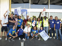 Ryanair cabin crew workers during a protest held on occasion of the strike held by cabin crew workers of the Irish airline at Adolfo Suarez...