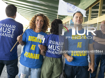 Ryanair cabin crew workers during a protest held on occasion of the strike held by cabin crew workers of the Irish airline at Adolfo Suarez...