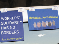 Ryanair cabin crew workers during a protest held on occasion of the strike held by cabin crew workers of the Irish airline at Adolfo Suarez...