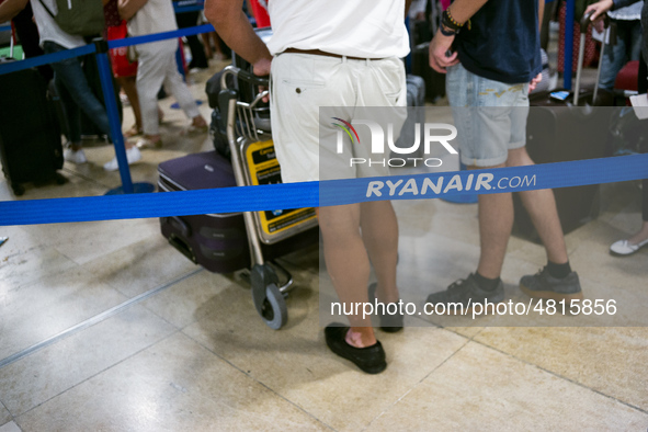 Ryanair cabin crew workers during a protest held on occasion of the strike held by cabin crew workers of the Irish airline at Adolfo Suarez...