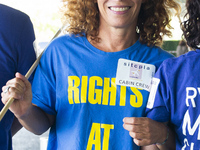 Ryanair cabin crew workers during a protest held on occasion of the strike held by cabin crew workers of the Irish airline at Adolfo Suarez...