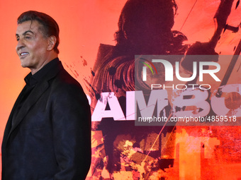 Sylvester Stallone poses for photos during Rambo: Last Blood film press conference at  Four Season Hotel on September 12, 2019 in Mexico Cit...