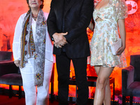(L-R) Alejandra Barraza, Sylvester Stallone and  Yvette Monreal  poses for photos  during Rambo: Last Blood film press conference at  Four S...