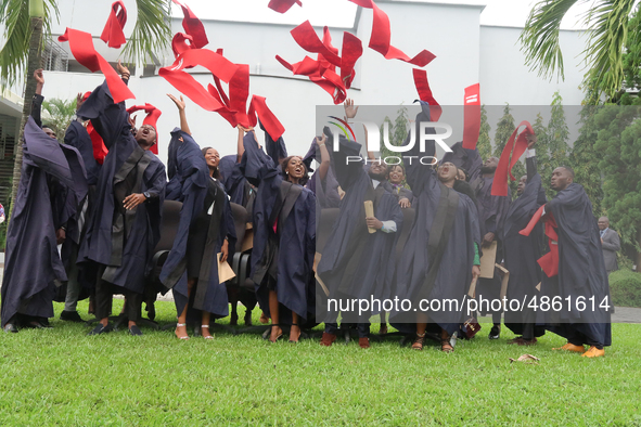 Graduating students jubilate during the MultiChoice Talent Factory graduation at Lagos Business School, Ajah, Lagos, Nigeria on Thursday, Se...