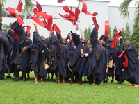 Graduating students jubilate during the MultiChoice Talent Factory graduation at Lagos Business School, Ajah, Lagos, Nigeria on Thursday, Se...