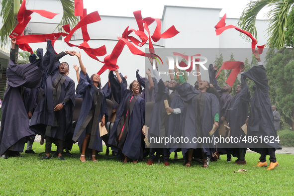 Graduating students jubilate during the MultiChoice Talent Factory graduation at Lagos Business School, Ajah, Lagos, Nigeria on Thursday, Se...