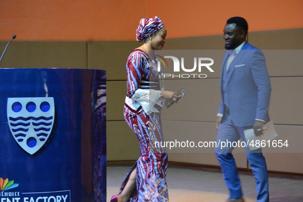 
Shulamite Olufunke Adebolu, Commissioner for Tourism, Arts and Culture, Lagos State, walks out of stage during the MultiChoice Talent Fact...