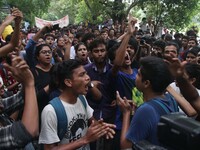 Jadavpur University Student south of slogan " Go back ABVP" and " Azadi" at the a protest rally against ABVP on September 20,2019 in Kolkata...