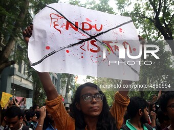 Jadavpur University Student south of slogan " Go back ABVP" and " Azadi" at the a protest rally against ABVP on September 20,2019 in Kolkata...