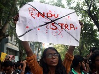 Jadavpur University Student south of slogan " Go back ABVP" and " Azadi" at the a protest rally against ABVP on September 20,2019 in Kolkata...