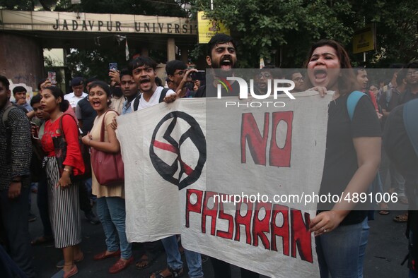 Jadavpur University Student south of slogan " Go back ABVP" and " Azadi" at the a protest rally against ABVP on September 20,2019 in Kolkata...