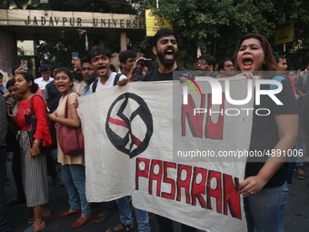 Jadavpur University Student south of slogan " Go back ABVP" and " Azadi" at the a protest rally against ABVP on September 20,2019 in Kolkata...