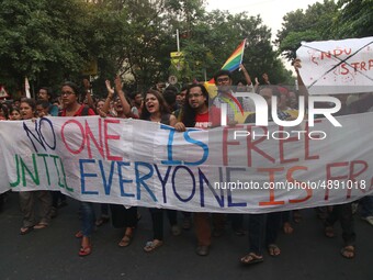 Jadavpur University Student south of slogan " Go back ABVP" and " Azadi" at the a protest rally against ABVP on September 20,2019 in Kolkata...