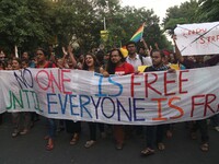 Jadavpur University Student south of slogan " Go back ABVP" and " Azadi" at the a protest rally against ABVP on September 20,2019 in Kolkata...