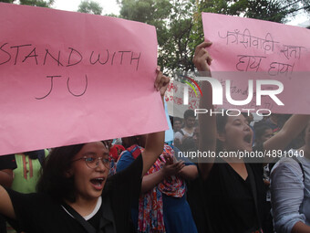 Jadavpur University Student south of slogan " Go back ABVP" and " Azadi" at the a protest rally against ABVP on September 20,2019 in Kolkata...