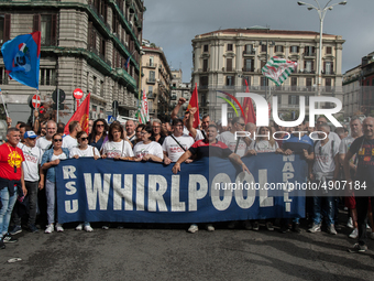 Employees of Whirlpool protest in Naples, Italy on September 23, 2019. Employees of the Naples office furious at the company's decision to p...