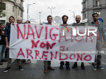 Employees of Whirlpool protest in Naples, Italy on September 23, 2019. Employees of the Naples office furious at the company's decision to p...