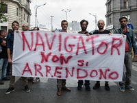 Employees of Whirlpool protest in Naples, Italy on September 23, 2019. Employees of the Naples office furious at the company's decision to p...