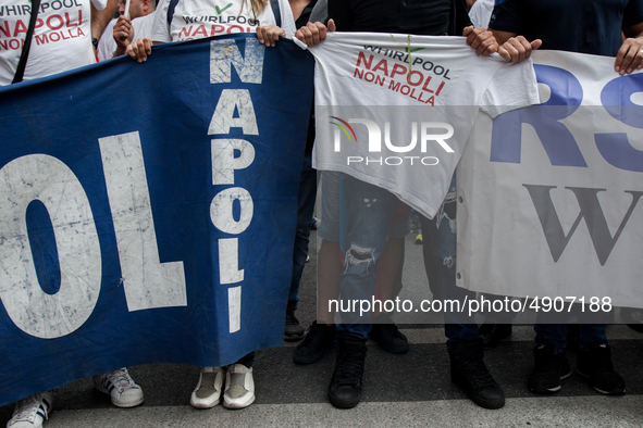 Employees of Whirlpool protest in Naples, Italy on September 23, 2019. Employees of the Naples office furious at the company's decision to p...