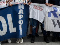 Employees of Whirlpool protest in Naples, Italy on September 23, 2019. Employees of the Naples office furious at the company's decision to p...