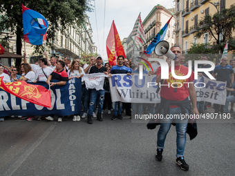 Employees of Whirlpool protest in Naples, Italy on September 23, 2019. Employees of the Naples office furious at the company's decision to p...