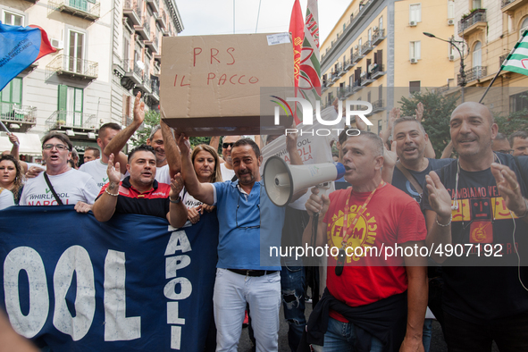 Employees of Whirlpool protest in Naples, Italy on September 23, 2019. Employees of the Naples office furious at the company's decision to p...