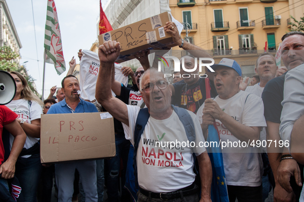 Employees of Whirlpool protest in Naples, Italy on September 23, 2019. Employees of the Naples office furious at the company's decision to p...