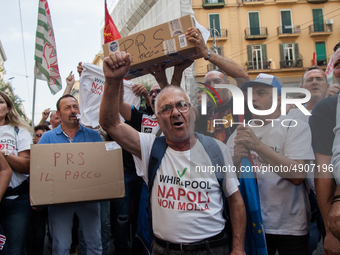 Employees of Whirlpool protest in Naples, Italy on September 23, 2019. Employees of the Naples office furious at the company's decision to p...