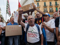 Employees of Whirlpool protest in Naples, Italy on September 23, 2019. Employees of the Naples office furious at the company's decision to p...