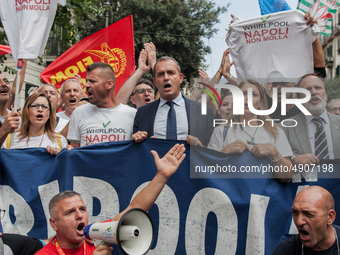 Employees of Whirlpool protest in Naples, Italy on September 23, 2019. Employees of the Naples office furious at the company's decision to p...