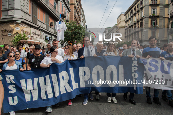 Employees of Whirlpool protest in Naples, Italy on September 23, 2019. Employees of the Naples office furious at the company's decision to p...