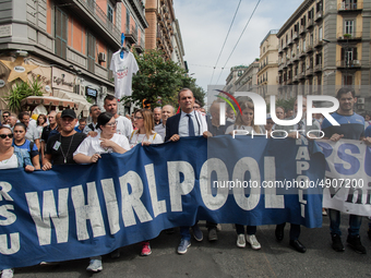 Employees of Whirlpool protest in Naples, Italy on September 23, 2019. Employees of the Naples office furious at the company's decision to p...