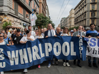 Employees of Whirlpool protest in Naples, Italy on September 23, 2019. Employees of the Naples office furious at the company's decision to p...