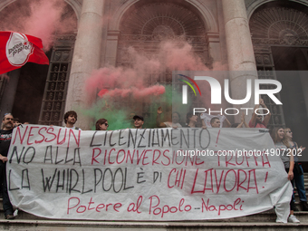 Employees of Whirlpool protest in Naples, Italy on September 23, 2019. Employees of the Naples office furious at the company's decision to p...