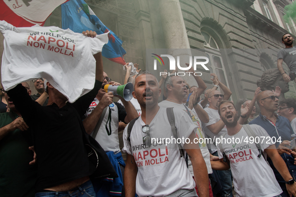 Employees of Whirlpool protest in Naples, Italy on September 23, 2019. Employees of the Naples office furious at the company's decision to p...