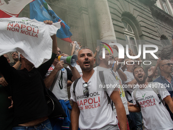 Employees of Whirlpool protest in Naples, Italy on September 23, 2019. Employees of the Naples office furious at the company's decision to p...