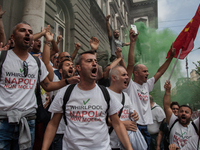 Employees of Whirlpool protest in Naples, Italy on September 23, 2019. Employees of the Naples office furious at the company's decision to p...