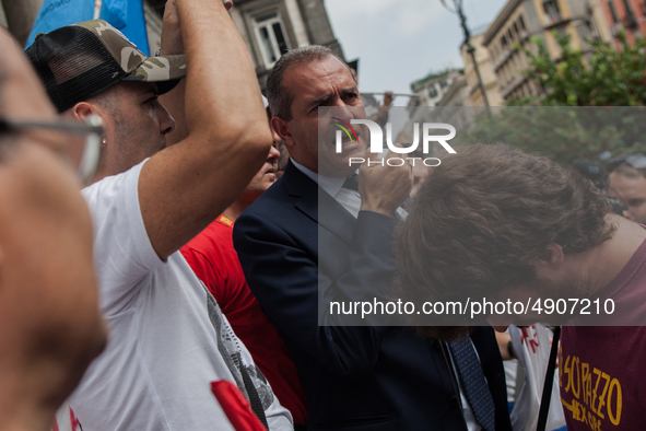 Employees of Whirlpool protest in Naples, Italy on September 23, 2019. Employees of the Naples office furious at the company's decision to p...