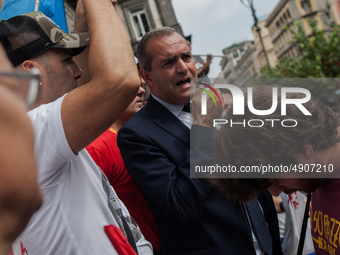 Employees of Whirlpool protest in Naples, Italy on September 23, 2019. Employees of the Naples office furious at the company's decision to p...