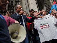 Employees of Whirlpool protest in Naples, Italy on September 23, 2019. Employees of the Naples office furious at the company's decision to p...