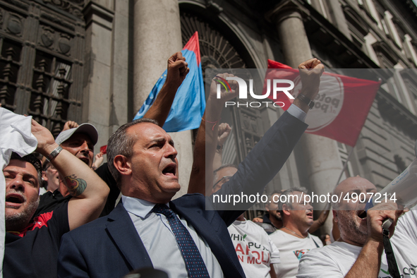 Employees of Whirlpool protest in Naples, Italy on September 23, 2019. Employees of the Naples office furious at the company's decision to p...