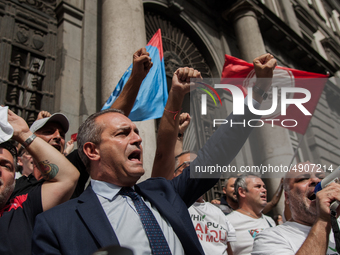 Employees of Whirlpool protest in Naples, Italy on September 23, 2019. Employees of the Naples office furious at the company's decision to p...